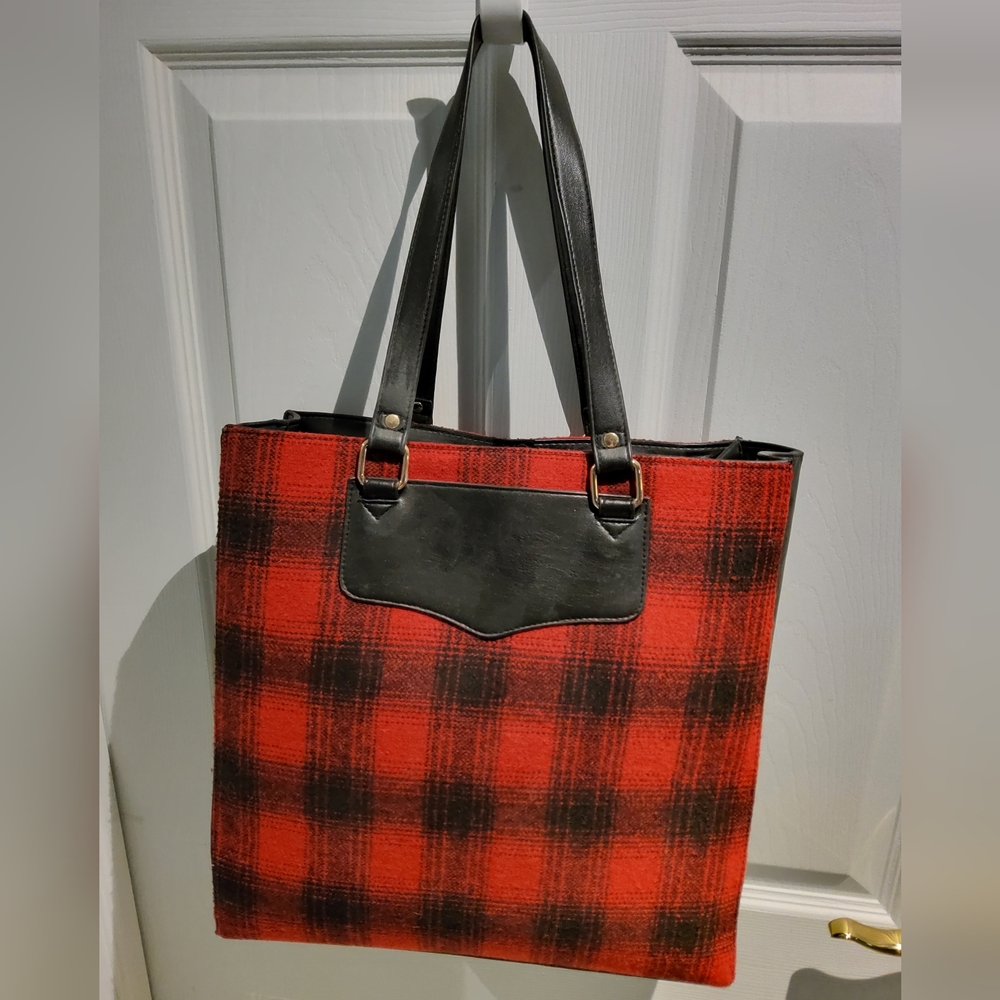 Jessica Plaid Red and Black Tote Bag